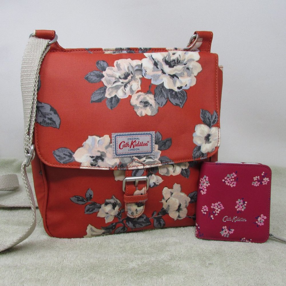 Cath Kidston Floral Oilcloth Satchel Messenger Bag with Wallet/Coin Purse